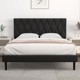 Queen Bed Frame Upholstered Platform with Headboard and Strong Wooden Slats