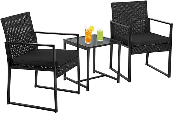 3-Piece Rattan Wicker Bistro Set Outdoor Conversation Set Sturdy Frame Wicker