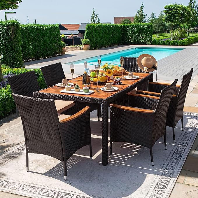 Patio Conversation Set with Acacia Wood Table Top