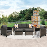 Outdoor Wicker Rattan Sofa Couch with Chairs and Ottomans