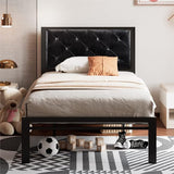 Twin Size Metal Platform Bed Frame,Fabric Upholstered Button Tufted Headboard