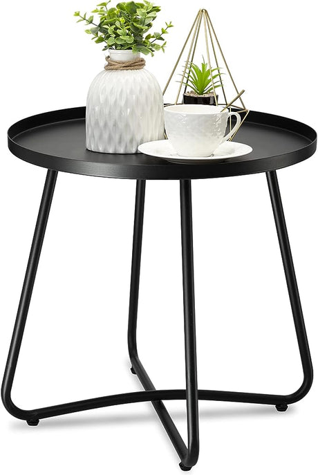 Outdoor Side Tables, Weather Resistant Steel Patio Small Round Outdoor Metal End Table