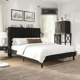 Full Size Bed Frame, Velvet Upholstered Platform Bed with Channel Tufted Headboard