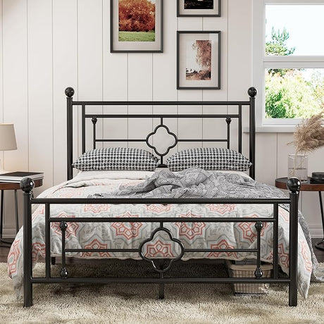 14 Inches Queen Size Metal Platform Bed Frame/Vintage Iron-Art Headboard