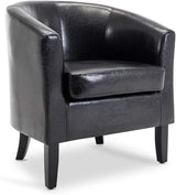 Living Room Chair, Faux Leather Accent Chair Barrel Round Club Tub Sofa Chair