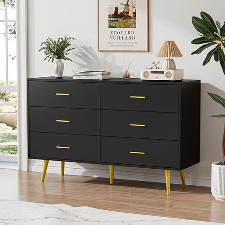 Black 6 Drawer Dresser - Modern Storage Option for Bedrooms or Living Rooms