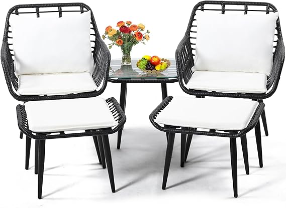 Outdoor Wicker Chairs and Table Bistro Conversation Furniture Set