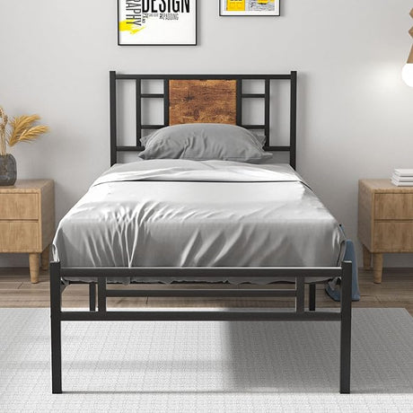 Twin Size Bed Frame with Headboard, Heavy-Duty Platform with Steel Slats Support