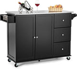 Kitchen Island with Stainless Steel Countertop, Kitchen Cart Rolling Trolley with Towel