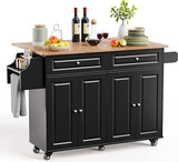 Kitchen Island on Wheels Kitchen Cart with Rubber Wood Top