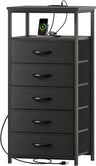 5 Drawers Dresser with Charging Station, Dresser for Bedroom, Tall Night Stand