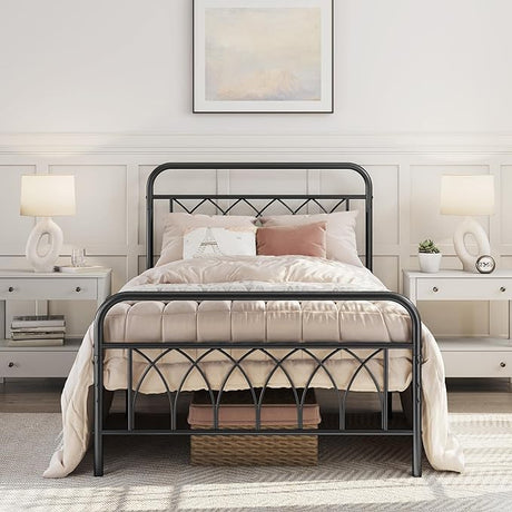 Twin Bed Frame Metal Platform Bed with Petal Accented Headboard/Footboard/14.4 Inch