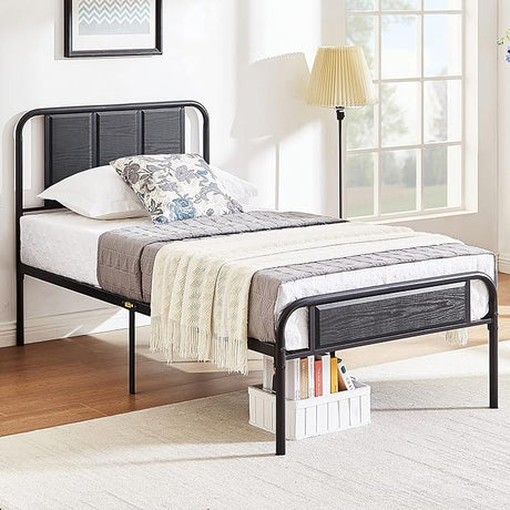 Twin Bed Frame Heavy Duty Metal Platform with Wooden Headboard Footboard Mattress