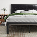 King Size Bed Frame with Upholstered Headboard, Platform Bed Frame with Metal Slats