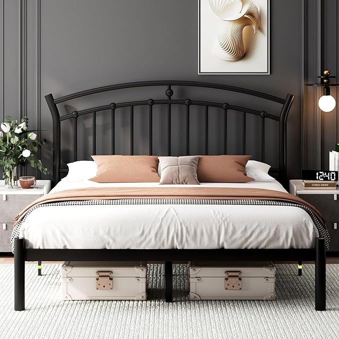 Sunrise Metal Bed – Vintage-Inspired Platform Frame with Underbed Storage