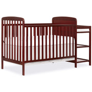 Black Anna 3-in-1 Convertible Crib with attached changing table.