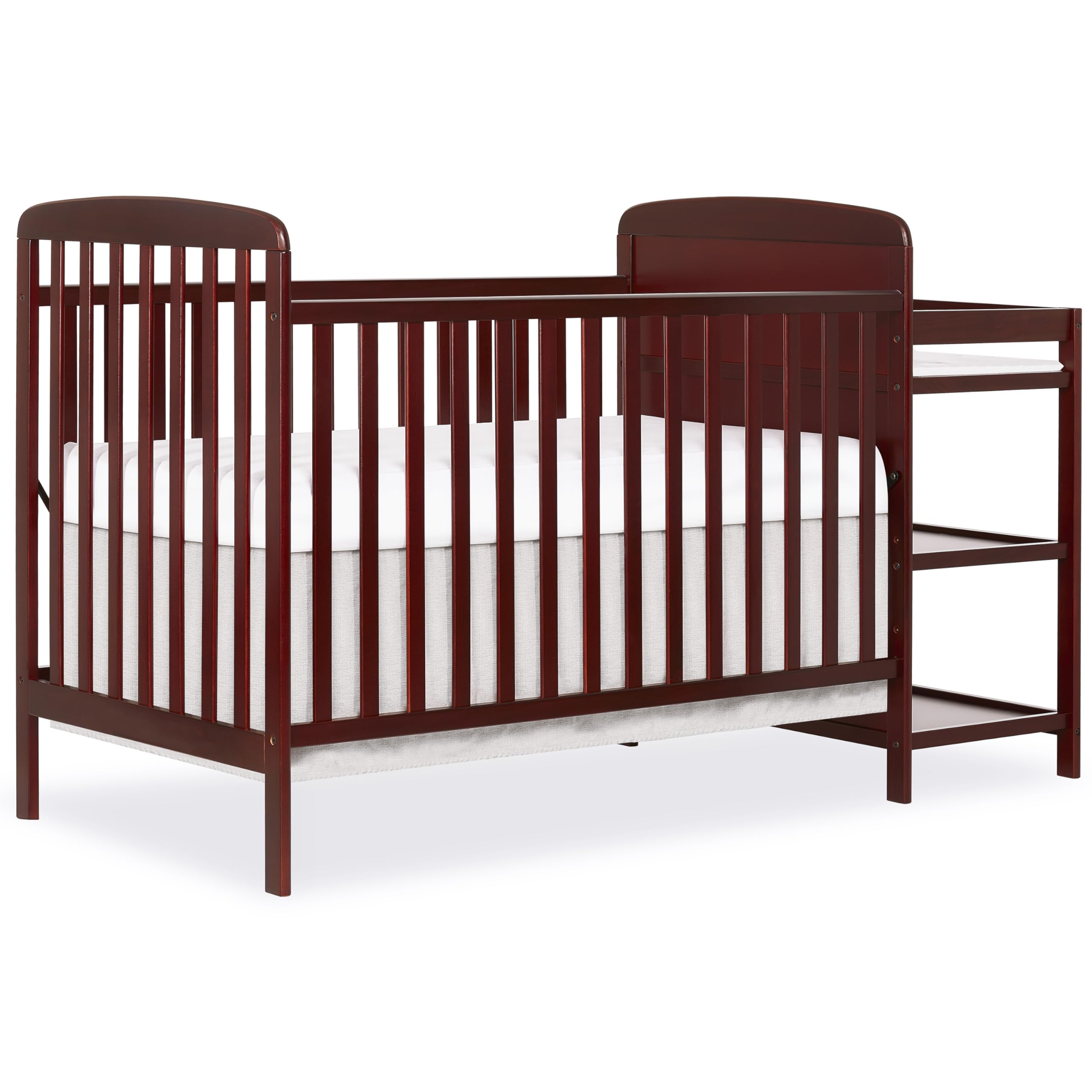 Black Anna 3-in-1 Convertible Crib with attached changing table.