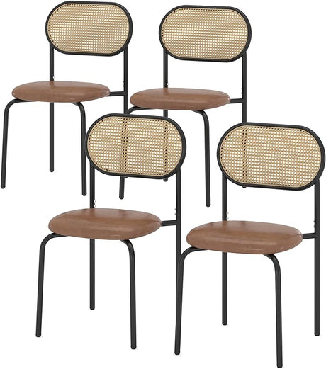 Dining Chairs Set of 4, Modern Rattan Back Chairs with Metal Legs