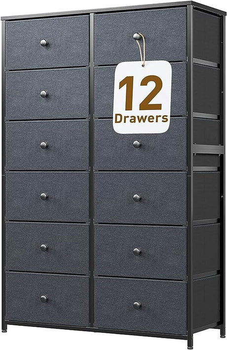 Black Dresser for Bedroom with 12 Drawers Tall Dressers & Chests of Drawers