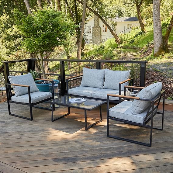 Courtyard Patio Furniture Set, 4-Piece Outdoor Patio Set with Sofa