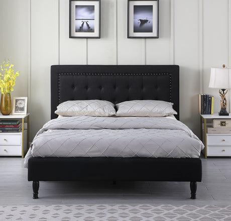Black Linen with Button-Tufted Headboard