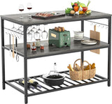 Kitchen Island with Wine Glass Holder, Industrial Wood and Metal Coffee Bar