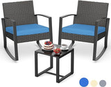 3 Pieces Wicker Patio Furniture Set, Outdoor Rocking Chair Sets with Cushion, Porch