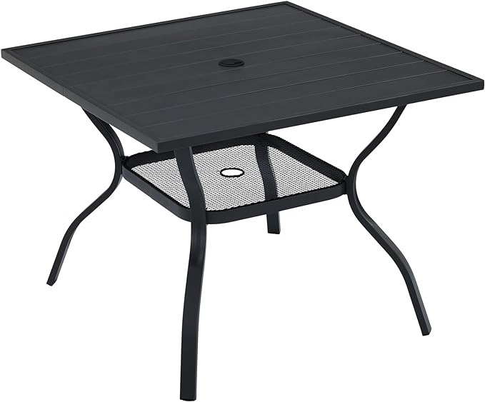 Metal Patio Dining Table for 4, 42" Grey Wood-Like Outdoor Round Table