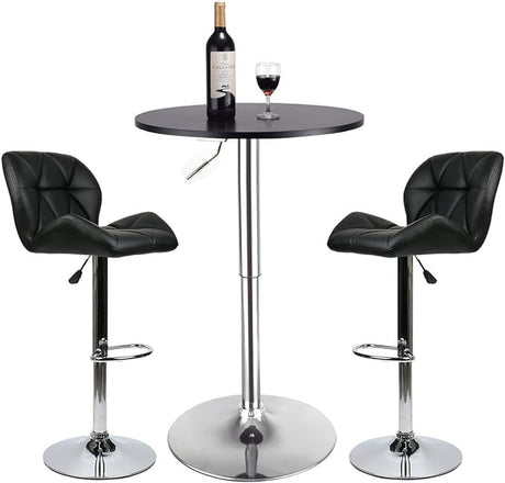 Bar Table Set of 3 Adjustable Round Table and 2 Swivel Pub Stools