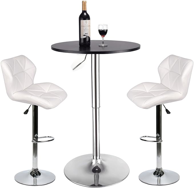 Bar Table Set of 3 Adjustable Round Table and 2 Swivel Pub Stools