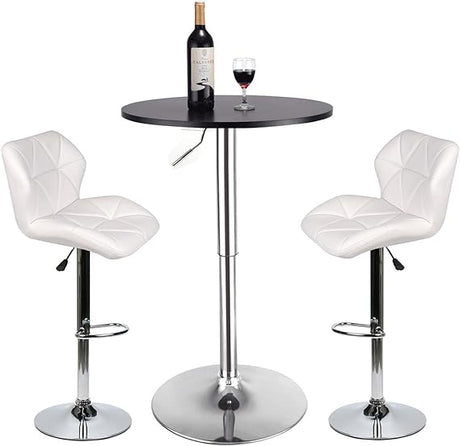 Bar Table Stool Set Of 3 – Adjustable Round Table Black and 2 Swivel Pub Stools Flannel