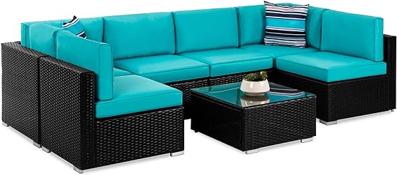 7-Piece Modular Outdoor Sectional Wicker Patio Furniture Conversation Sofa Set