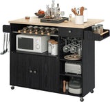 Rolling Kitchen Island Cart with Drop-Leaf and Wine Rack