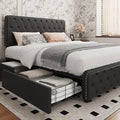 Queen Bed Frame with Headboard Storage Drawers of 4 Upholstered Bed Frame Platform