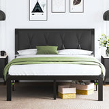 Queen Size Metal Bed Frame with Fabric Button Tufted Headboard, Platform Bed Frame