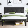 Queen Size Metal Bed Frame with Fabric Button Tufted Headboard, Platform Bed Frame