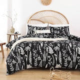 Queen Floral 3 PCS Bedding Sets Oatmeal Plant Flowers Printed on Fluffy Comforter