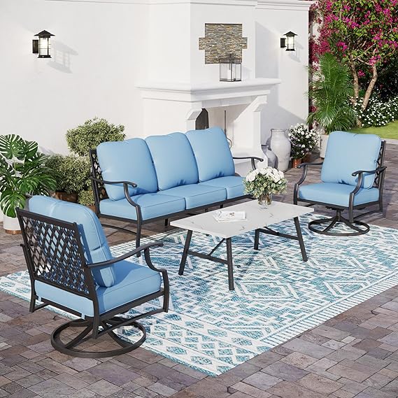 Patio Furniture Set, 4 Piece Modern Metal Outdoor Patio Furniture, 3 Seater Couch