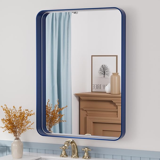 Black Framed Mirrors for Bathroom, 22x30 Inch Brushed Wall Rectangle Mirror