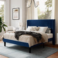 Queen Size Velvet Bed Frame with Vertical Channel Tufted Wingback Headboard