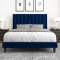 Queen Bed Frame/Velvet Upholstered Bed Frame with Vertical Channel Tufted Headboard