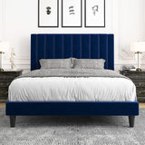 King Bed Frame/Velvet Upholstered Bed Frame with Vertical Channel