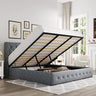 King Size Lift Up Storage Bed, Button Tufted Headboard with Wingback, No Box Spring Needed