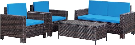 4 Pieces Patio Furniture Sets Rattan Chair Wicker Conversation Sofa Set