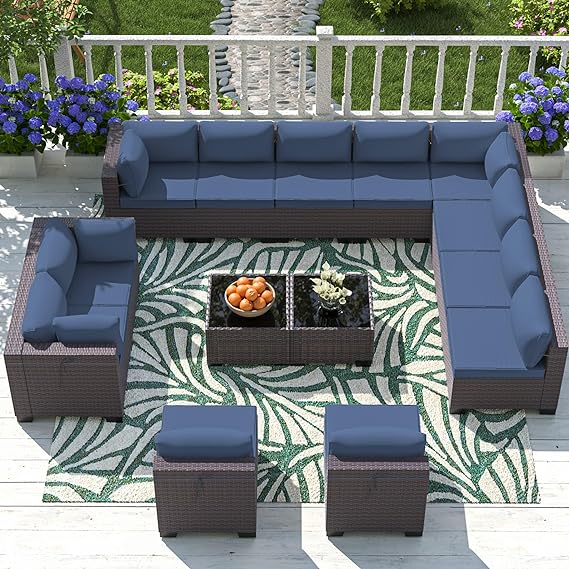 Outdoor Patio Furniture Set, 14 Pieces Sectional Sofa