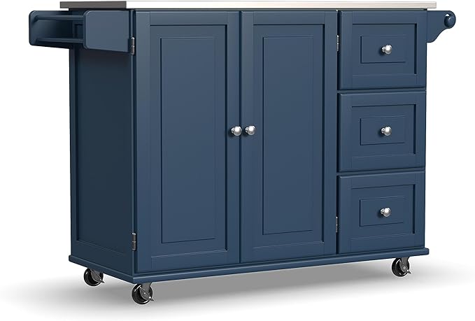 Kitchen Cart with Stainless Steel Metal Top, Rolling Mobile Kitchen Island