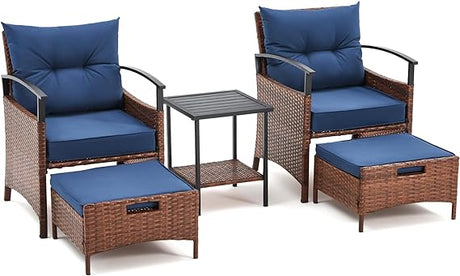 5 Pieces Patio Furniture Set, Outdoor Rattan Chairs with Metal Coffee Table