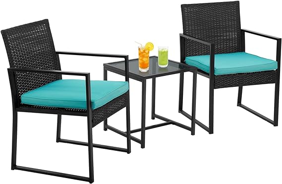 3-Piece Rattan Wicker Bistro Set Outdoor Conversation Set Sturdy Frame Wicker