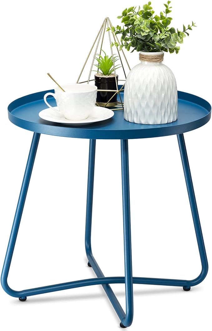 Outdoor Side Tables, Weather Resistant Steel Patio Small Round Outdoor Metal End Table