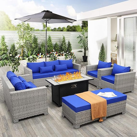 Outdoor Patio Furniture Set Grey Wicker 7 Piece Couch Sets